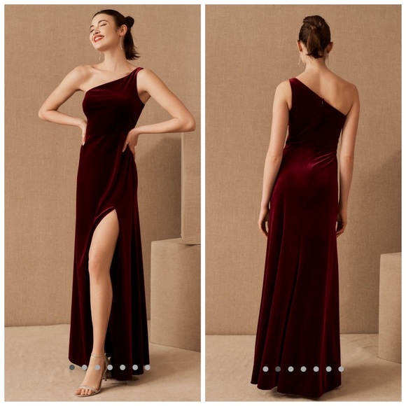 BHLDN Jenny Yoo Cybill Velvet Maxi Dress One Shoulder Wine Red Size 6 NWOT